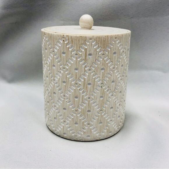 NWOT AMG Global Bathroom Accessories Container Mosaic Tan and White Pattern - Picture 12 of 16